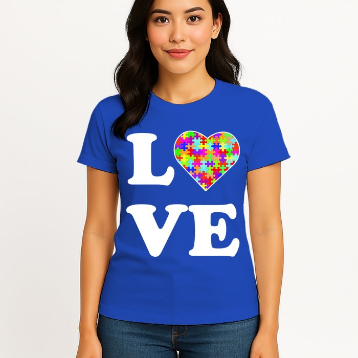 Autism Awareness Love Heart Puzzle Pieces Womens T-Shirt