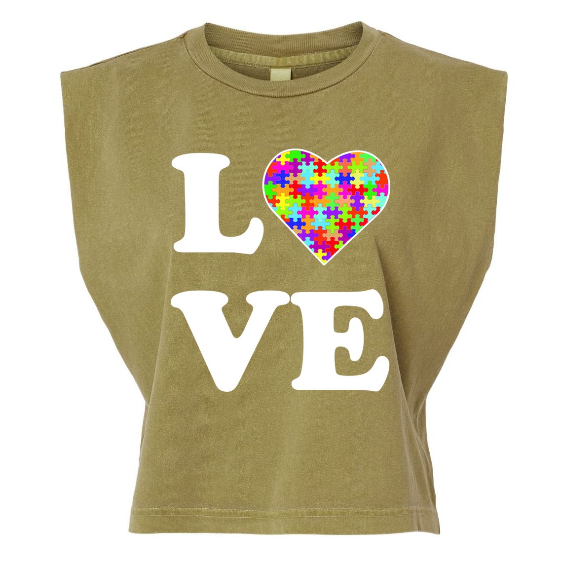 Autism Awareness Love Heart Puzzle Pieces Garment-Dyed Women's Muscle Tee