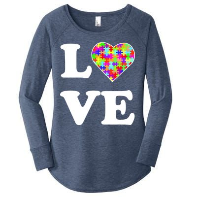 Autism Awareness Love Heart Puzzle Pieces Women's Perfect Tri Tunic Long Sleeve Shirt