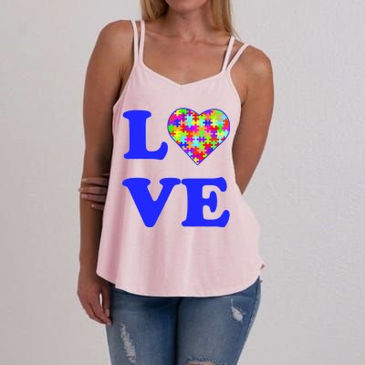 Autism Awareness Love Heart Puzzle Pieces Women's Strappy Tank