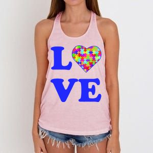 Autism Awareness Love Heart Puzzle Pieces Women's Knotted Racerback Tank