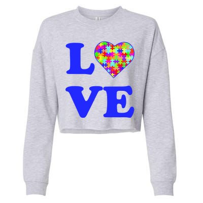 Autism Awareness Love Heart Puzzle Pieces Cropped Pullover Crew