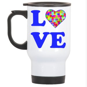 Autism Awareness Love Heart Puzzle Pieces Stainless Steel Travel Mug