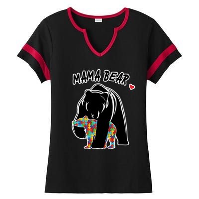 Autism Awareness Moma Bear Ladies Halftime Notch Neck Tee