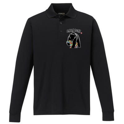 Autism Awareness Moma Bear Performance Long Sleeve Polo