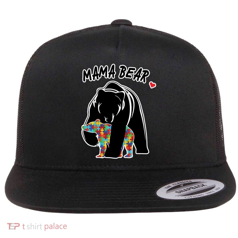 Autism Awareness Moma Bear Flat Bill Trucker Hat