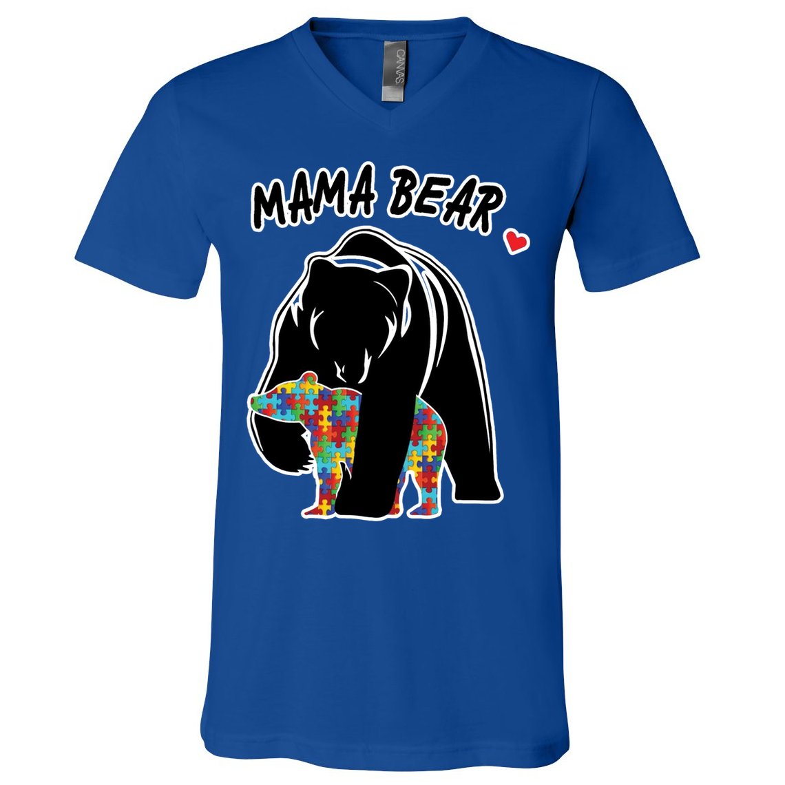 Autism Awareness Moma Bear V-Neck T-Shirt