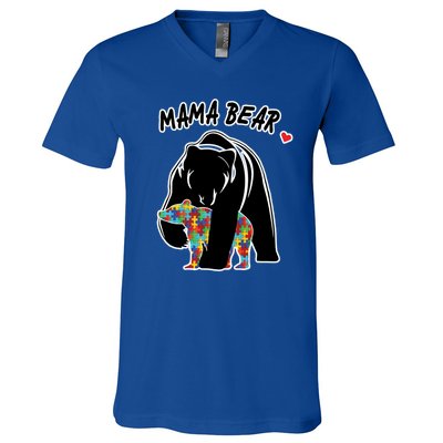 Autism Awareness Moma Bear V-Neck T-Shirt