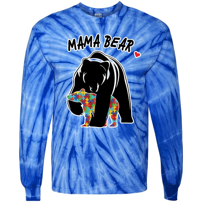 Autism Awareness Moma Bear Tie-Dye Long Sleeve Shirt