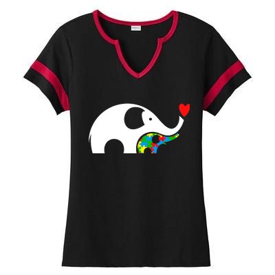 Autism Awareness Mother Baby Elephant  Ladies Halftime Notch Neck Tee