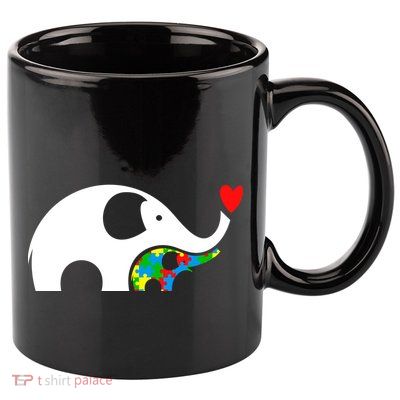 Autism Awareness Mother Baby Elephant  11oz C Handle Ceramic Mug
