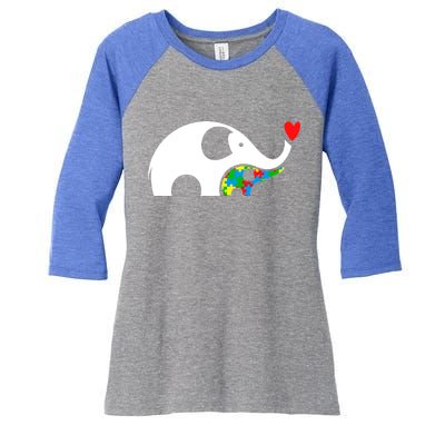 Autism Awareness Mother Baby Elephant  Women's Tri-Blend 3/4-Sleeve Raglan Shirt