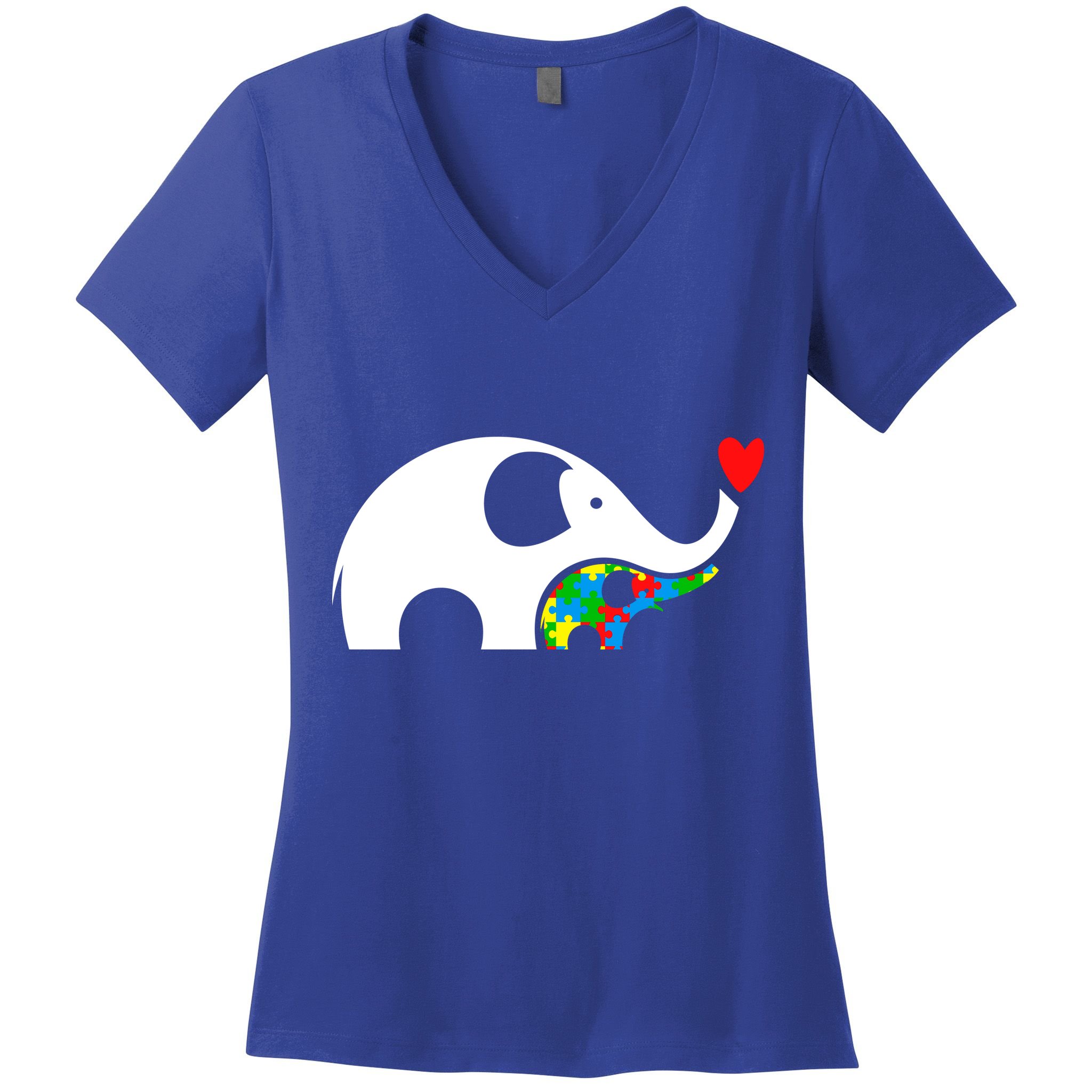 Autism Awareness Mother Baby Elephant  Women's V-Neck T-Shirt