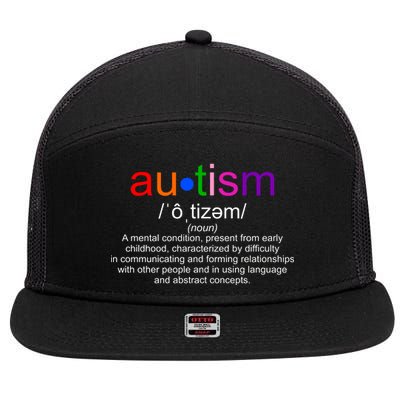 Autism Awareness Noun Definition 7 Panel Mesh Trucker Snapback Hat