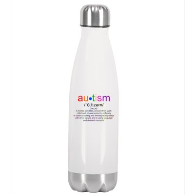 Autism Awareness Noun Definition Stainless Steel Insulated Water Bottle