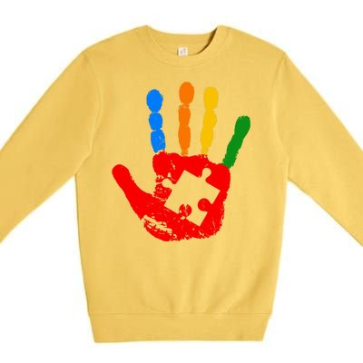 Autism Awareness Painted Hand Puzzle Piece Premium Crewneck Sweatshirt