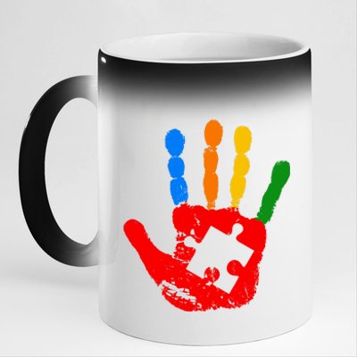 Autism Awareness Painted Hand Puzzle Piece 11oz Black Color Changing Mug