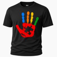 Autism Awareness Painted Hand Puzzle Piece Cooling Performance Crew T-Shirt