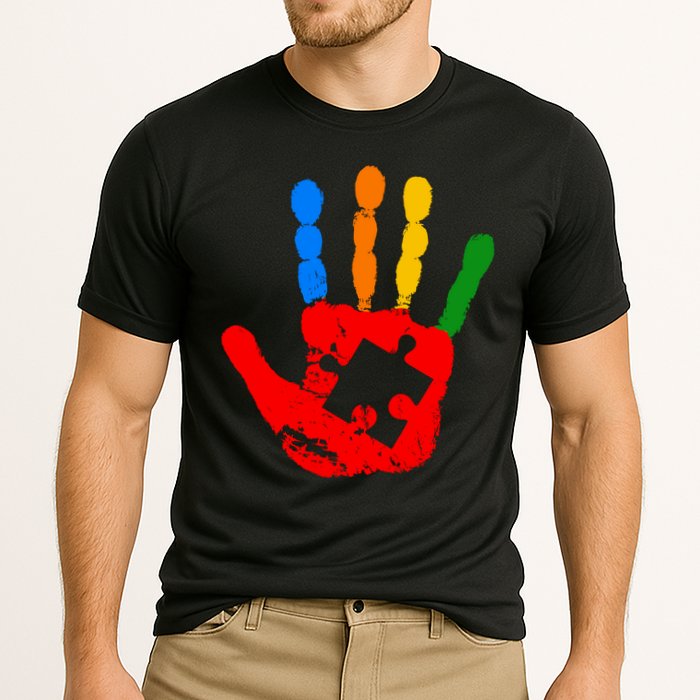 Autism Awareness Painted Hand Puzzle Piece Cooling Performance Crew T-Shirt