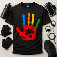 Autism Awareness Painted Hand Puzzle Piece Cooling Performance Crew T-Shirt