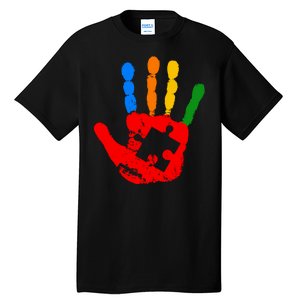 Autism Awareness Painted Hand Puzzle Piece Tall T-Shirt