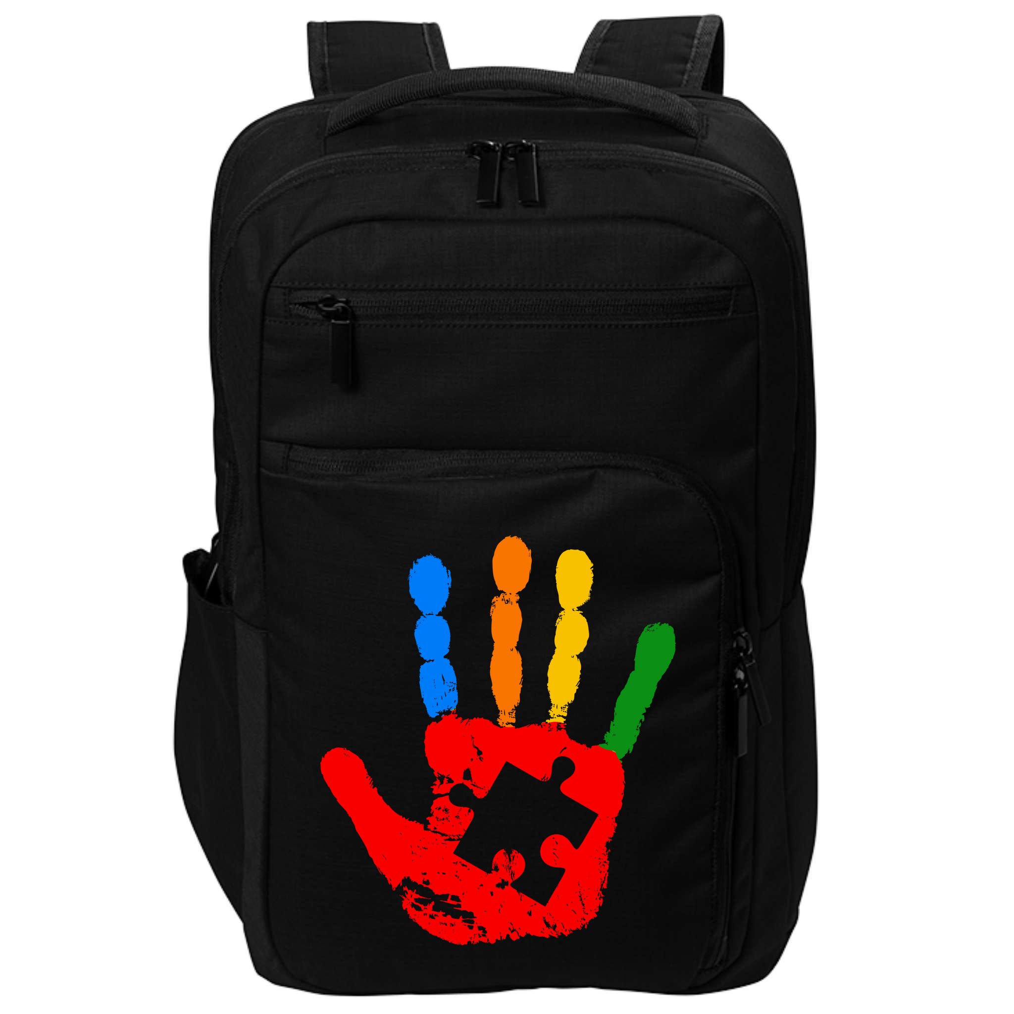 Autism Awareness Painted Hand Puzzle Piece Impact Tech Backpack