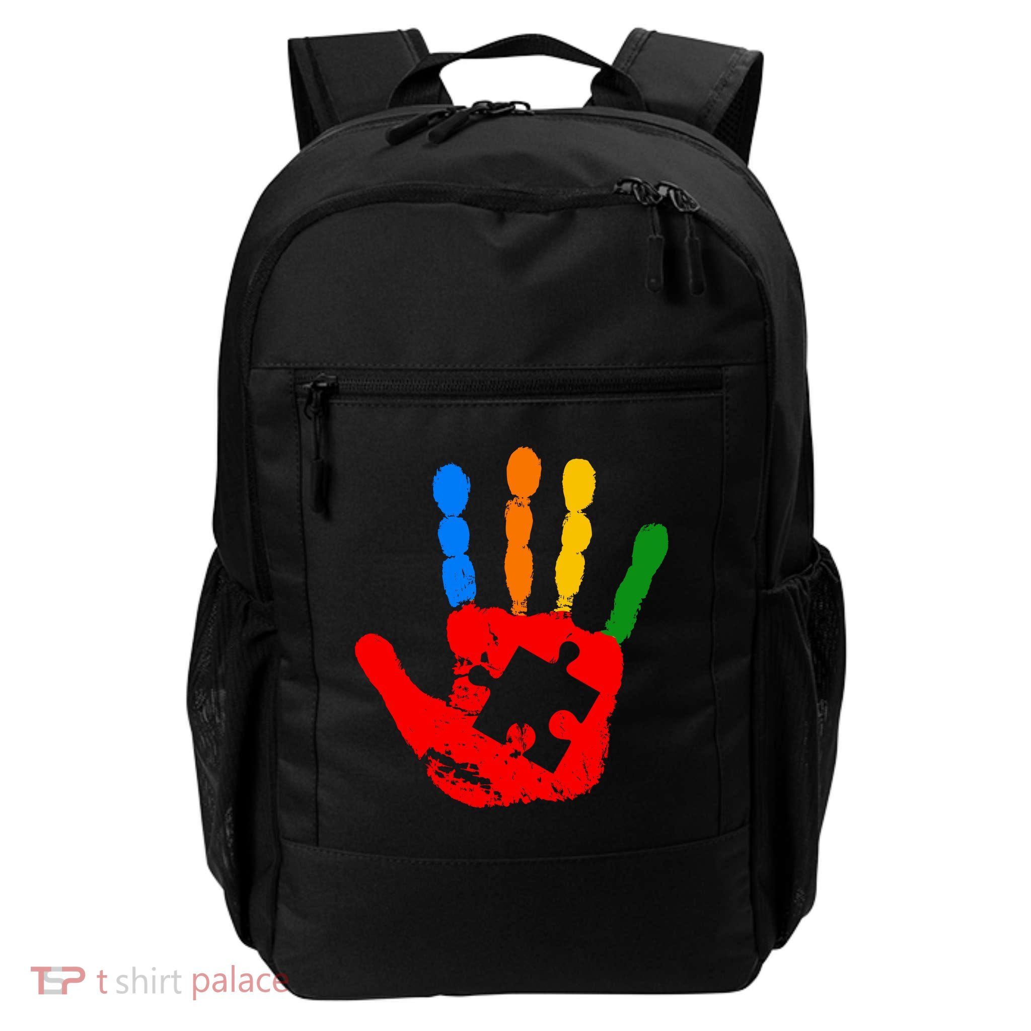 Autism Awareness Painted Hand Puzzle Piece Daily Commute Backpack