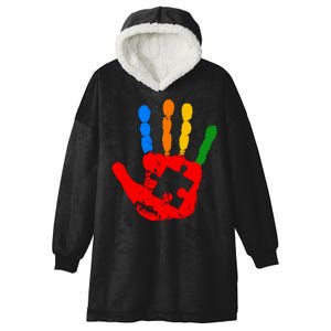 Autism Awareness Painted Hand Puzzle Piece Hooded Wearable Blanket