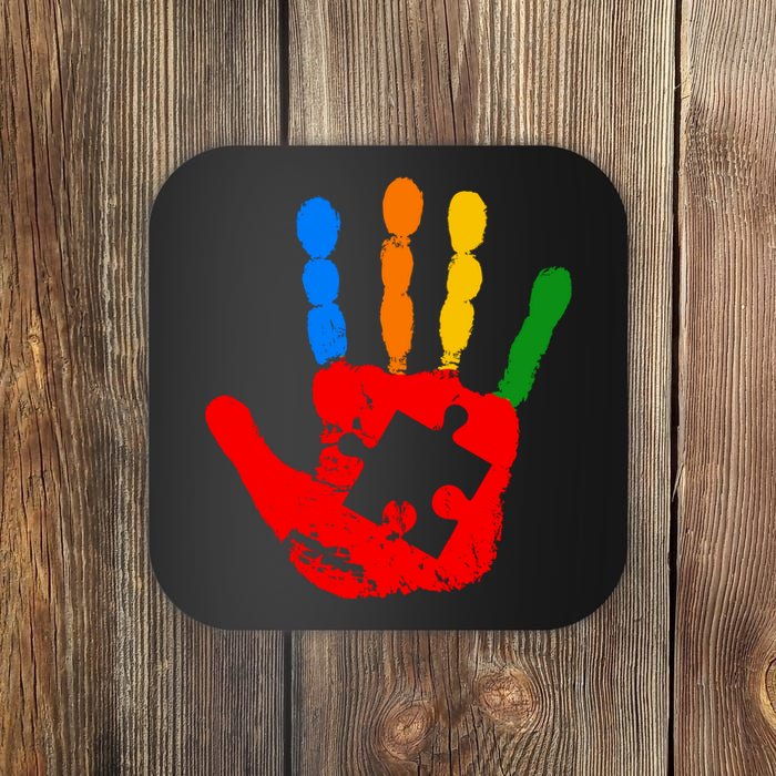 Autism Awareness Painted Hand Puzzle Piece Coaster