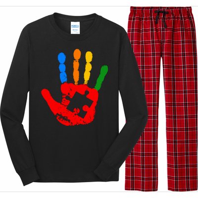 Autism Awareness Painted Hand Puzzle Piece Long Sleeve Pajama Set