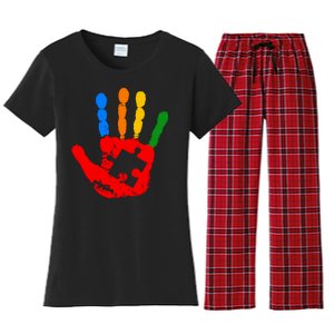 Autism Awareness Painted Hand Puzzle Piece Women's Flannel Pajama Set