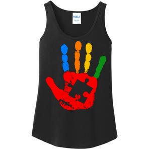 Autism Awareness Painted Hand Puzzle Piece Ladies Essential Tank