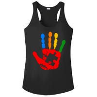 Autism Awareness Painted Hand Puzzle Piece Ladies PosiCharge Competitor Racerback Tank