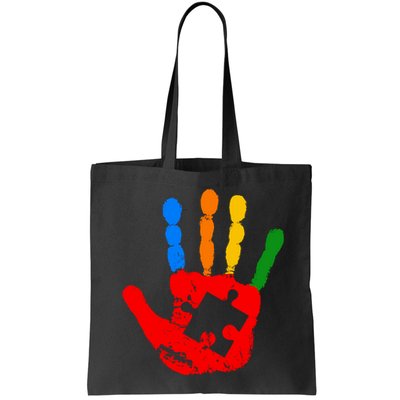 Autism Awareness Painted Hand Puzzle Piece Bag