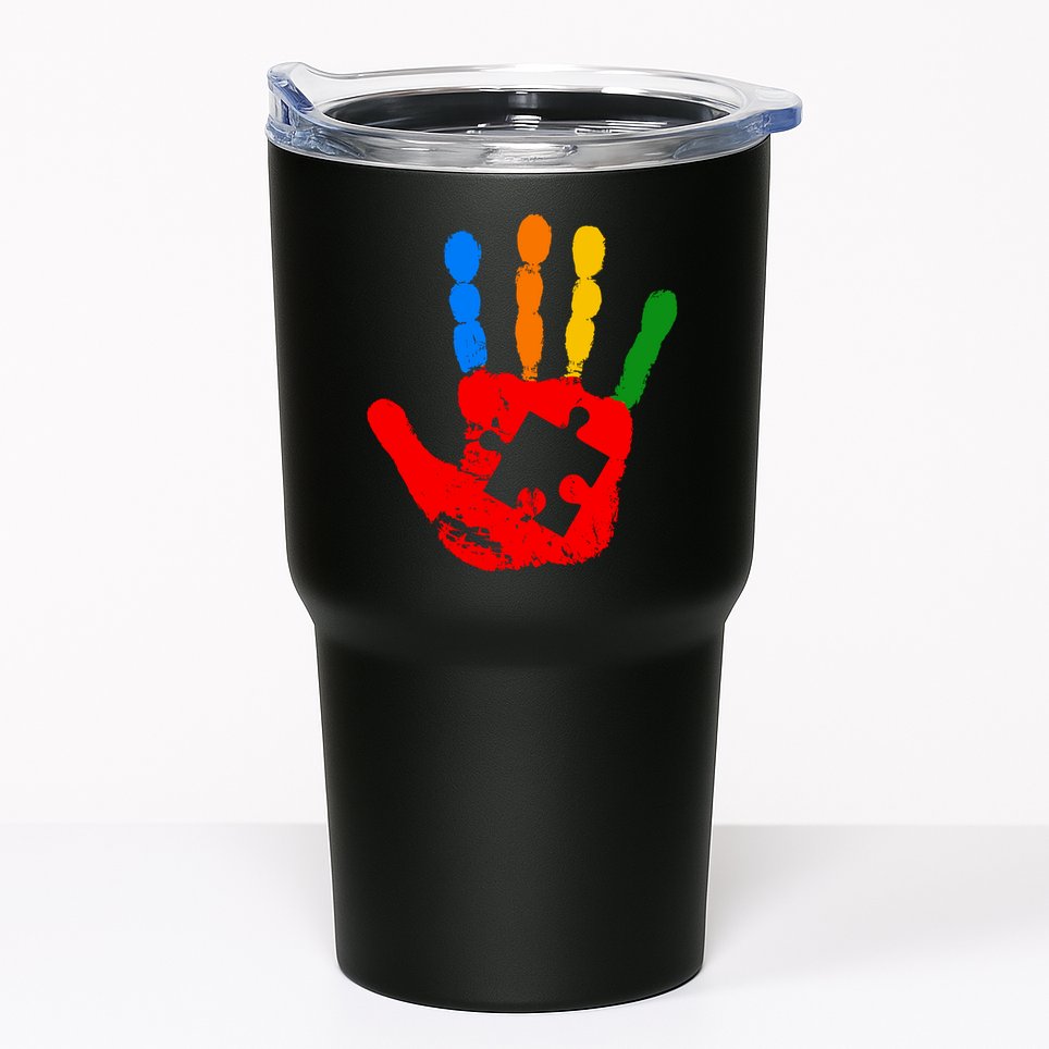 Autism Awareness Painted Hand Puzzle Piece Tumbler
