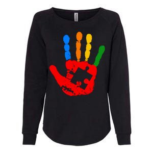 Autism Awareness Painted Hand Puzzle Piece Womens California Wash Sweatshirt