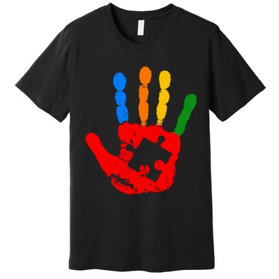 Autism Awareness Painted Hand Puzzle Piece Premium T-Shirt