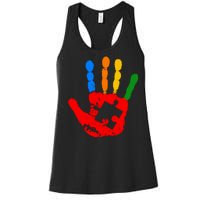 Autism Awareness Painted Hand Puzzle Piece Women's Racerback Tank