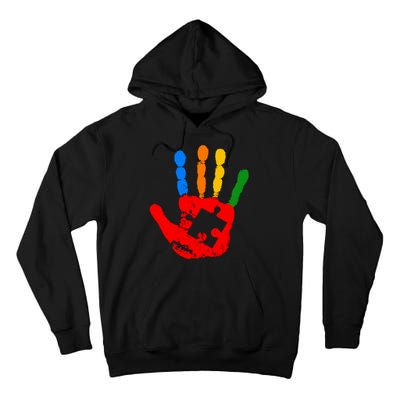 Autism Awareness Painted Hand Puzzle Piece Tall Hoodie