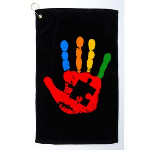 Autism Awareness Painted Hand Puzzle Piece Platinum Collection Golf Towel