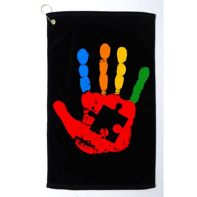 Autism Awareness Painted Hand Puzzle Piece Golf Towel