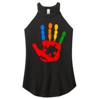 Autism Awareness Painted Hand Puzzle Piece Women's Perfect Tri Rocker Tank