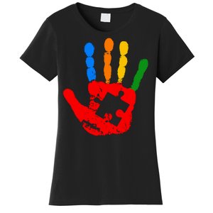 Autism Awareness Painted Hand Puzzle Piece Women's T-Shirt