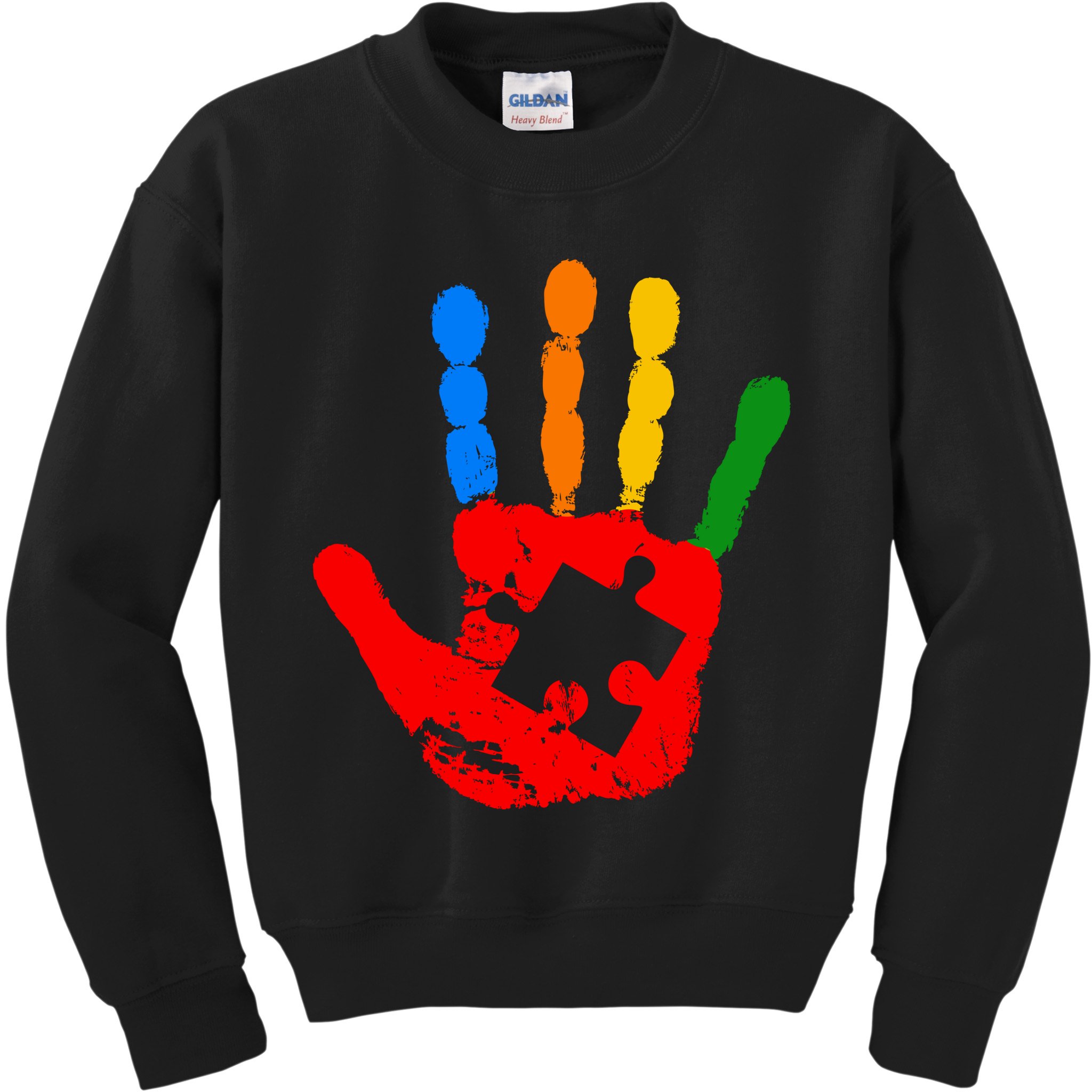 Autism Awareness Painted Hand Puzzle Piece Kids Sweatshirt