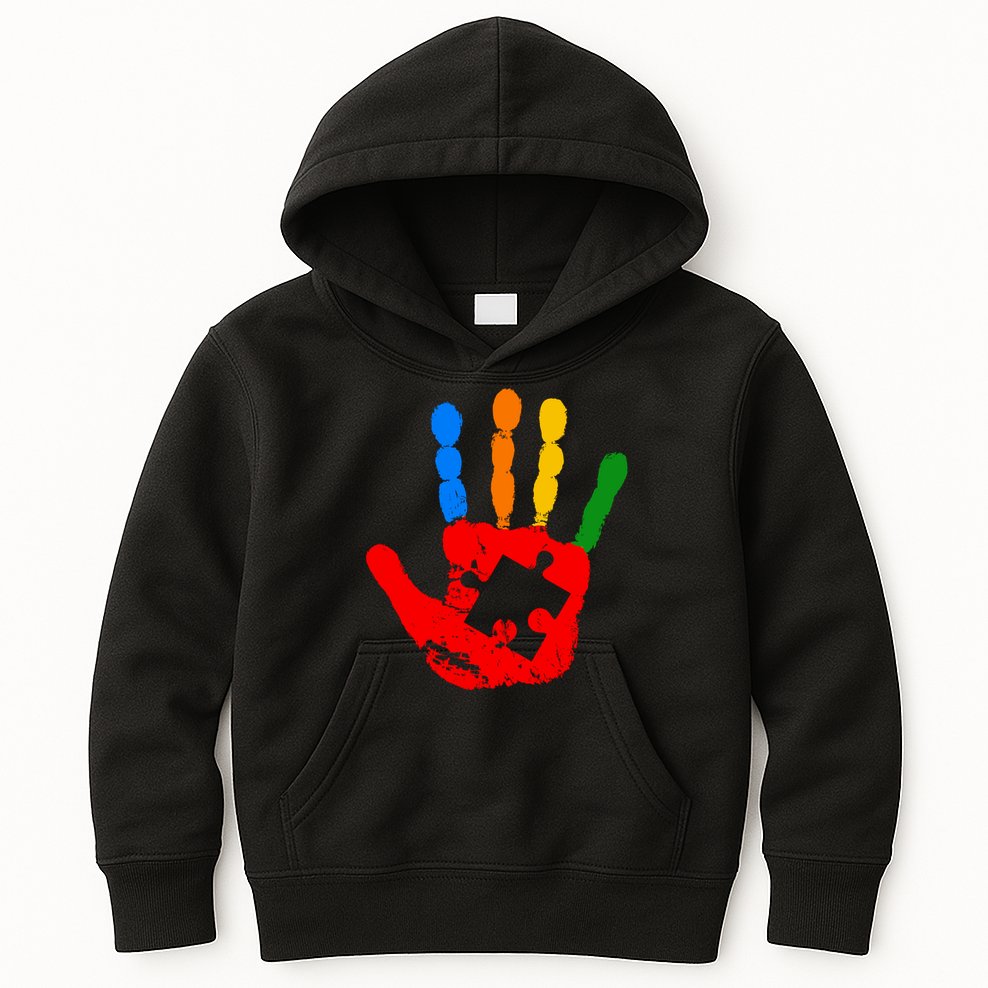 Autism Awareness Painted Hand Puzzle Piece Kids Hoodie
