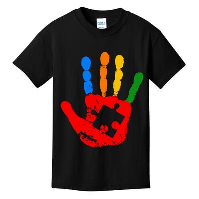 Autism Awareness Painted Hand Puzzle Piece Kids T-Shirt