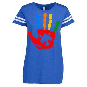 Autism Awareness Painted Hand Puzzle Piece Enza Ladies Jersey Football T-Shirt