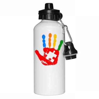 Autism Awareness Painted Hand Puzzle Piece Aluminum Water Bottle