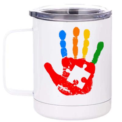 Autism Awareness Painted Hand Puzzle Piece 12 oz Stainless Steel Tumbler Cup