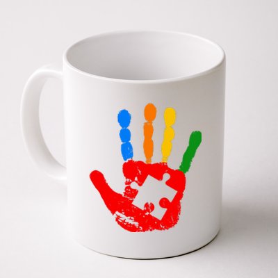 Autism Awareness Painted Hand Puzzle Piece Coffee Mug